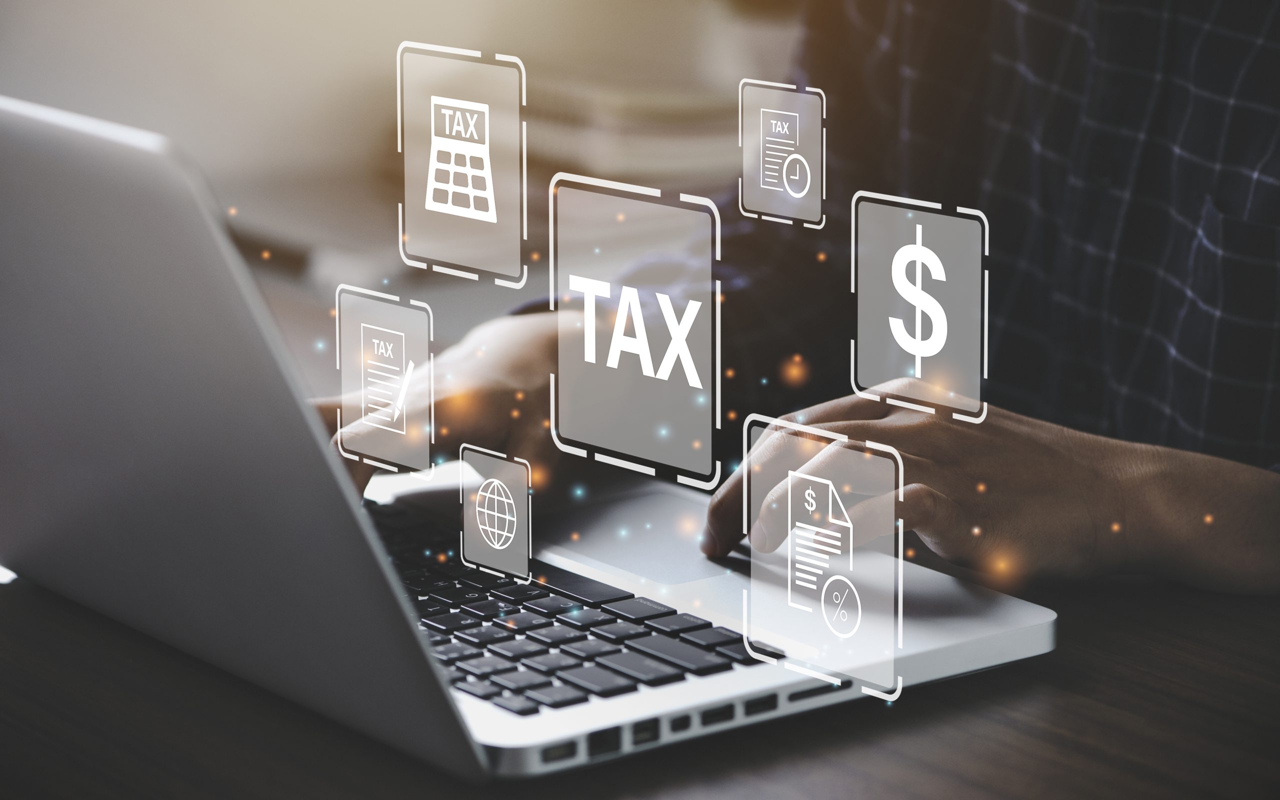 Busines using a computer to complete Individual income tax return form online for tax payment. Government, state taxes. Data analysis, paperwork, financial research, report. Calculation tax return.