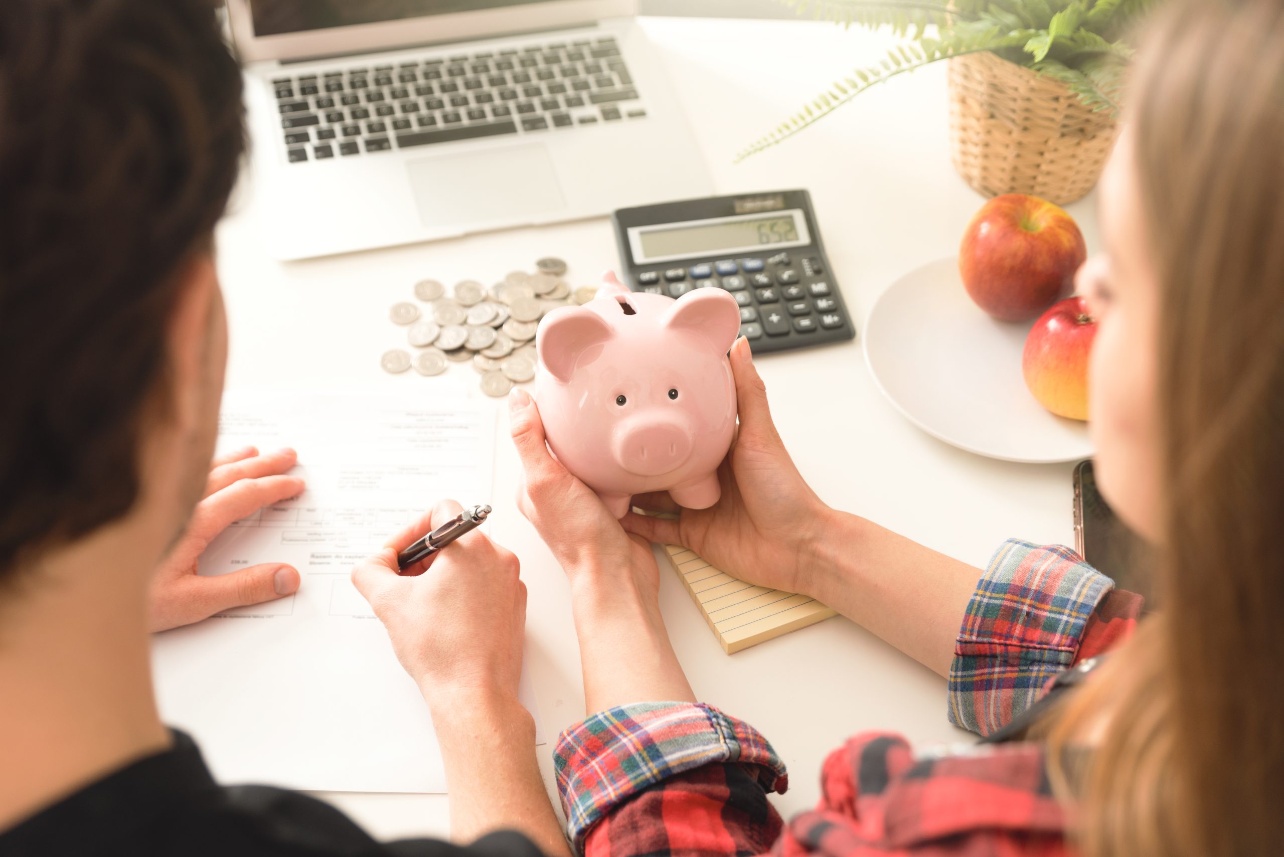 Home budget, family finance with piggy bank concept
